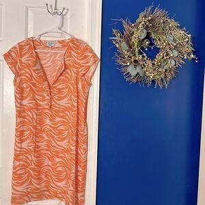 Women’s Hiho Rachel Linen Orange Embroidered Shift Dress Swim Cover Up Size M